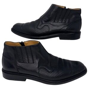 Aventura Spain Black Leather Ankle Boots Mens 8.5M Side Zip Square Toe Dress